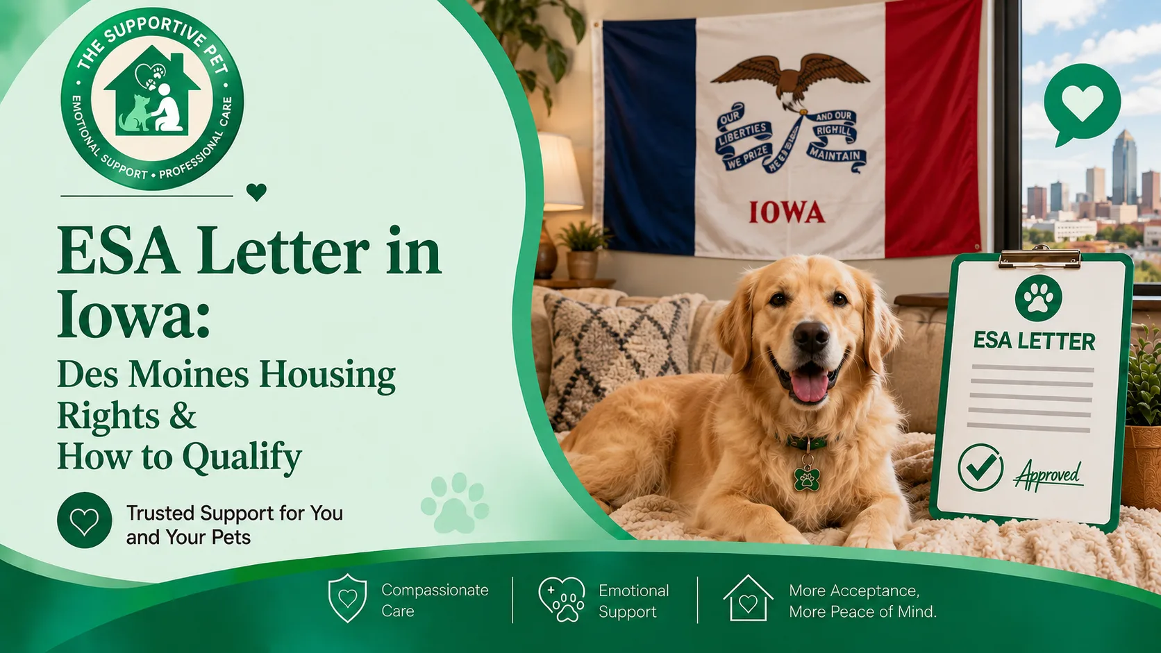 ESA Letter in Iowa: Des Moines Housing Rights & How to Qualify