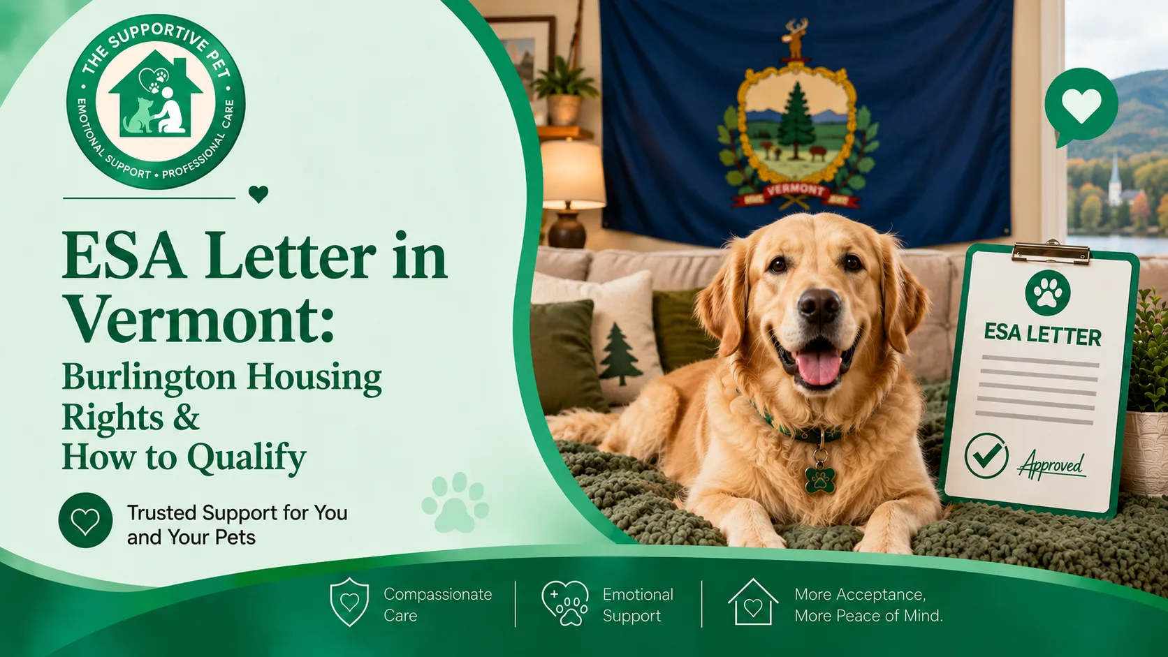 ESA Letter in Vermont: Burlington Housing Rights & How to Qualify